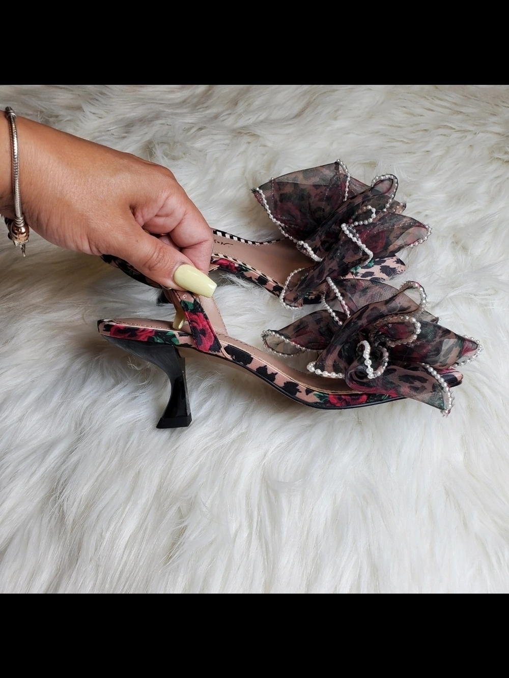 Betsey Johnson Floral Leopard Bow Slingback Sandals in Pink and Black - Picture 3 of 7